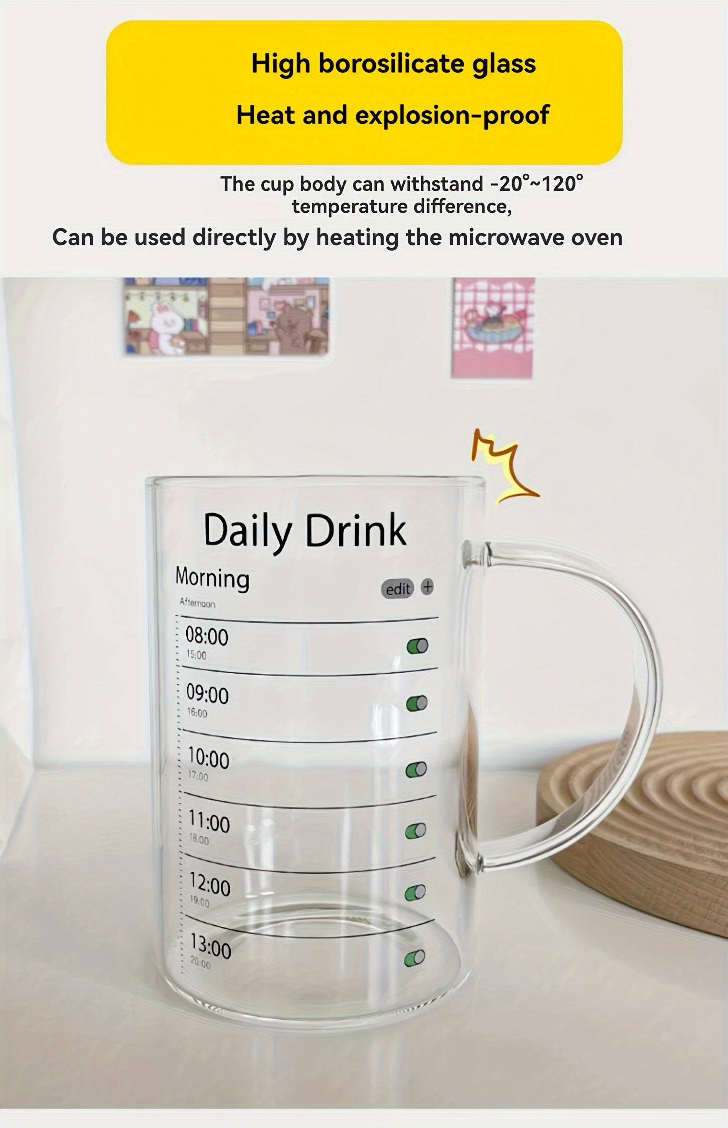1000ml glass drinking cup with lid and straw high borosilicate glass daily drink mug with time marker patterned versatile drinkware for iced coffee juice milk tea and stylish glassware details 0