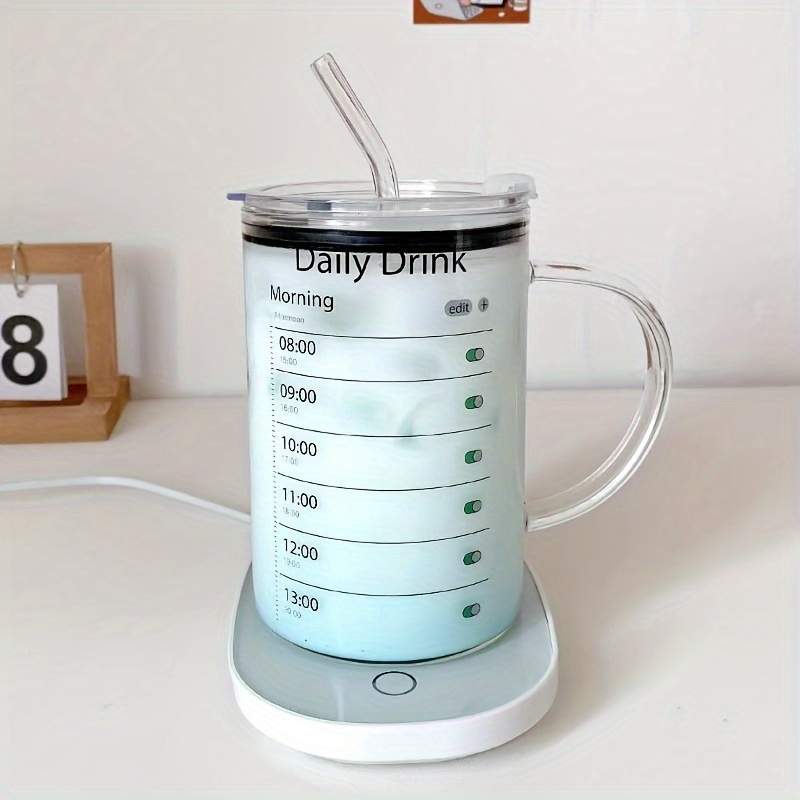 1000ml glass drinking cup with lid and straw high borosilicate glass daily drink mug with time marker patterned versatile drinkware for iced coffee juice milk tea and stylish glassware details 5
