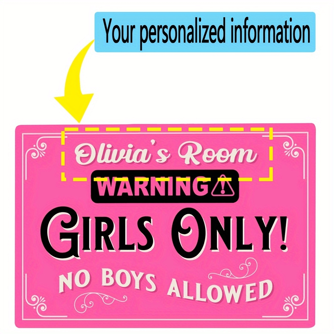 

(custom) 1pc Custom Name Text Personalized Bedroom Pink Metal Sign Bed Room Door Daughter Name Sign Plaque, Allowed Warning Retro Art Metal Wall Decor Aluminum Sign 8x12 Inch