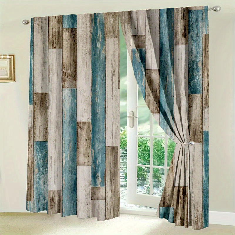 

2pcs/set Style Minimalist Wooden Board Pattern Door Curtains, Light And ,for Cozy Bedroom, Chic Office, Stylish Kitchen, Living Room, And Study