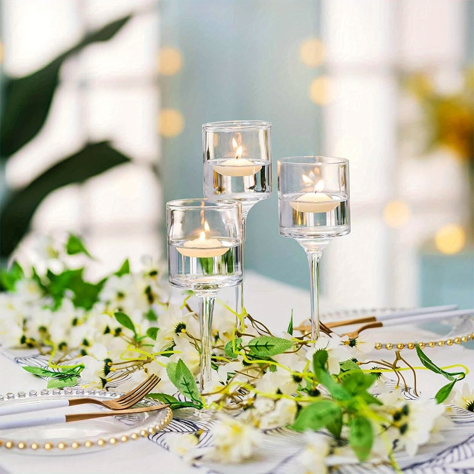 TEMU 3pcs Candle Holders Tea Light Candle Holders Tealight Candle Holders Tall Elegant Glass For Wedding Table Decoration