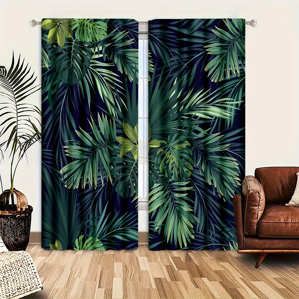 2pcs/set Leaves Pattern Door Curtains, Clean Air Curtains, Light And Feel, For Cozy Bedroom, Chic Office, Stylish…: retailer-supplied image
