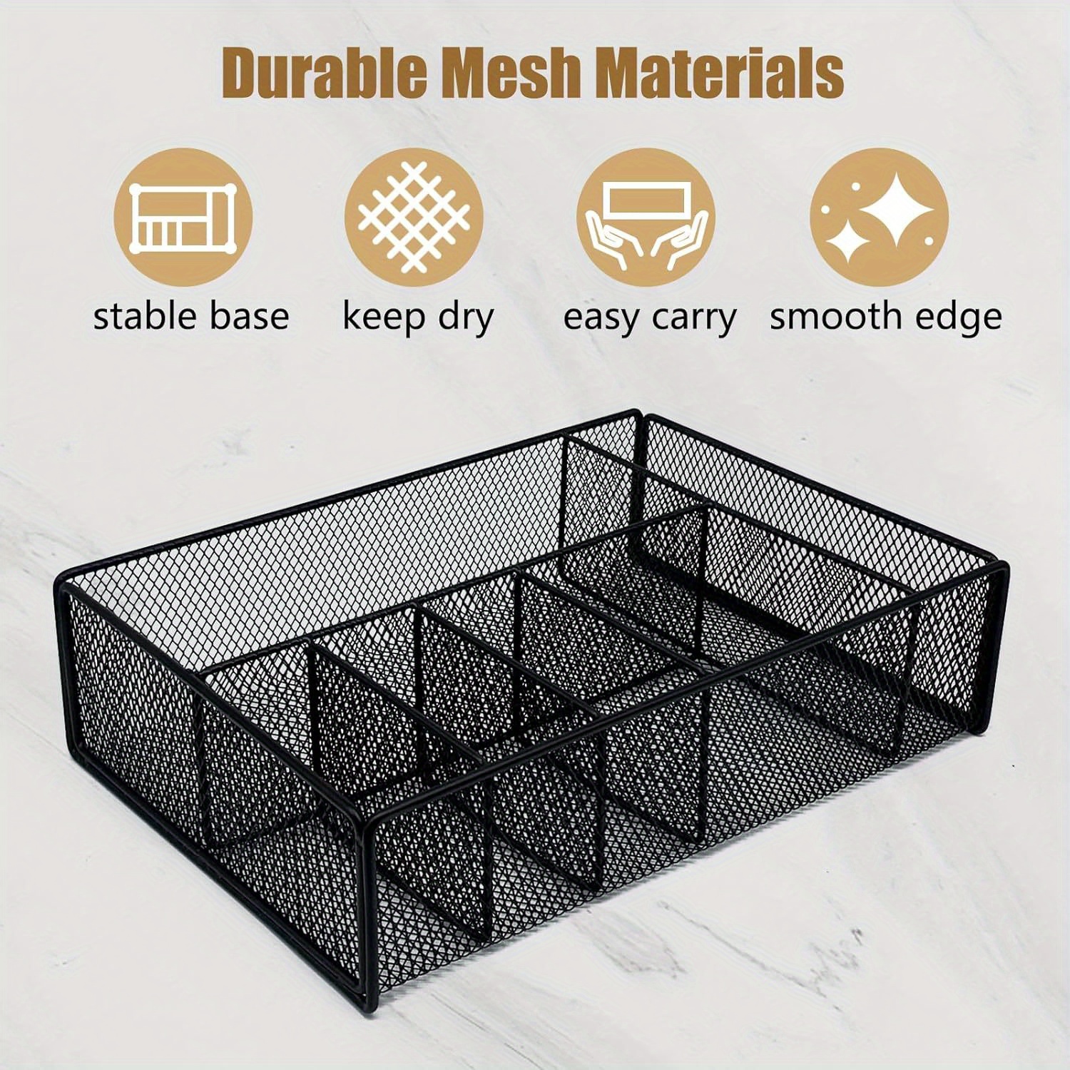 Space Black Metal Cutlery Storage Box With Compartments - Heavy-duty Iron Structure, Portable Kitchen Organizer, Suitable For Plates, Napkins, Cups, Cutlery