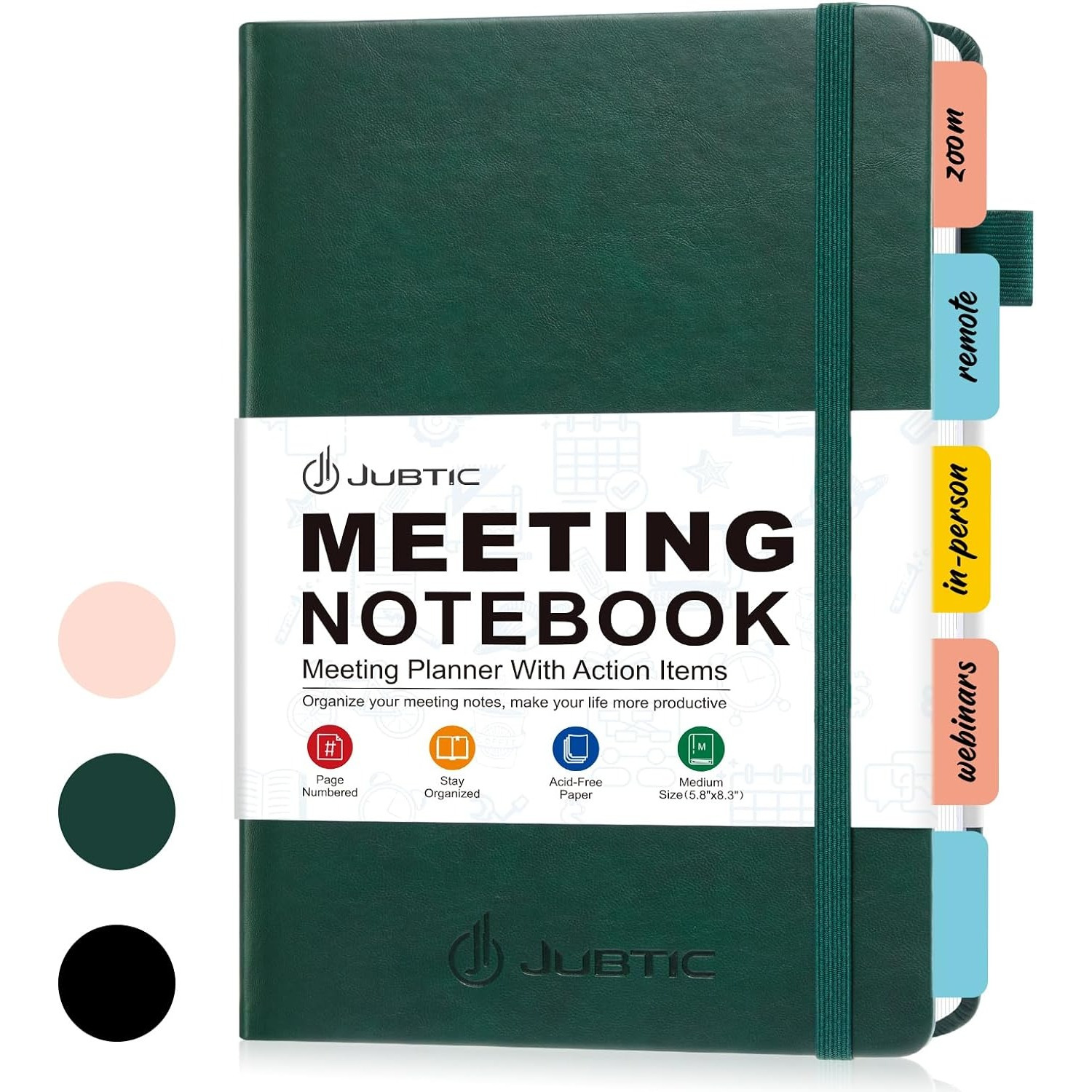 

Jubtic A5 Leather-bound Meeting Notebook - Action Item & Project Planner For Office, Business Agenda Organizer, Durable Daily Work Supplies For Men & Women