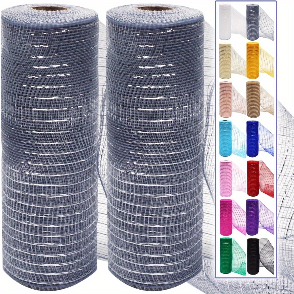 

2 Rolls Deco Mesh Ribbon Rolls 10 Inch (30 Ft) Metallic Mesh Fabric With Foil Decorative Mesh Ribbon For Wreaths Christmas Diy Crafts Halloween Decor Wedding Party Supplies