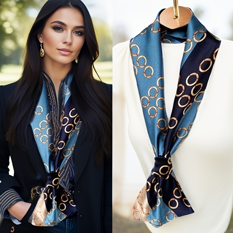 

Elegant Double-sided Print Slender Scarf, Ultra-thin Smooth Long Scarf, Casual Style, Professional Women's Decorative Neck Scarf