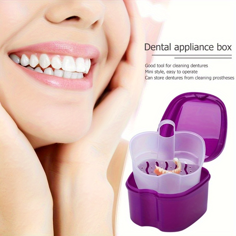 

1pc Denture Care Kit: Portable Storage Box With Built-in Brush & Filter - Classic Style, Durable Plastic