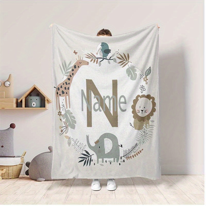 

1pc Custom Your Name Blanket, Multi Purpose Personalized Animal Pattern Gift Blanket For Family, Soft Warm Nap Blanket For Outdoor Travel Leisure Camping