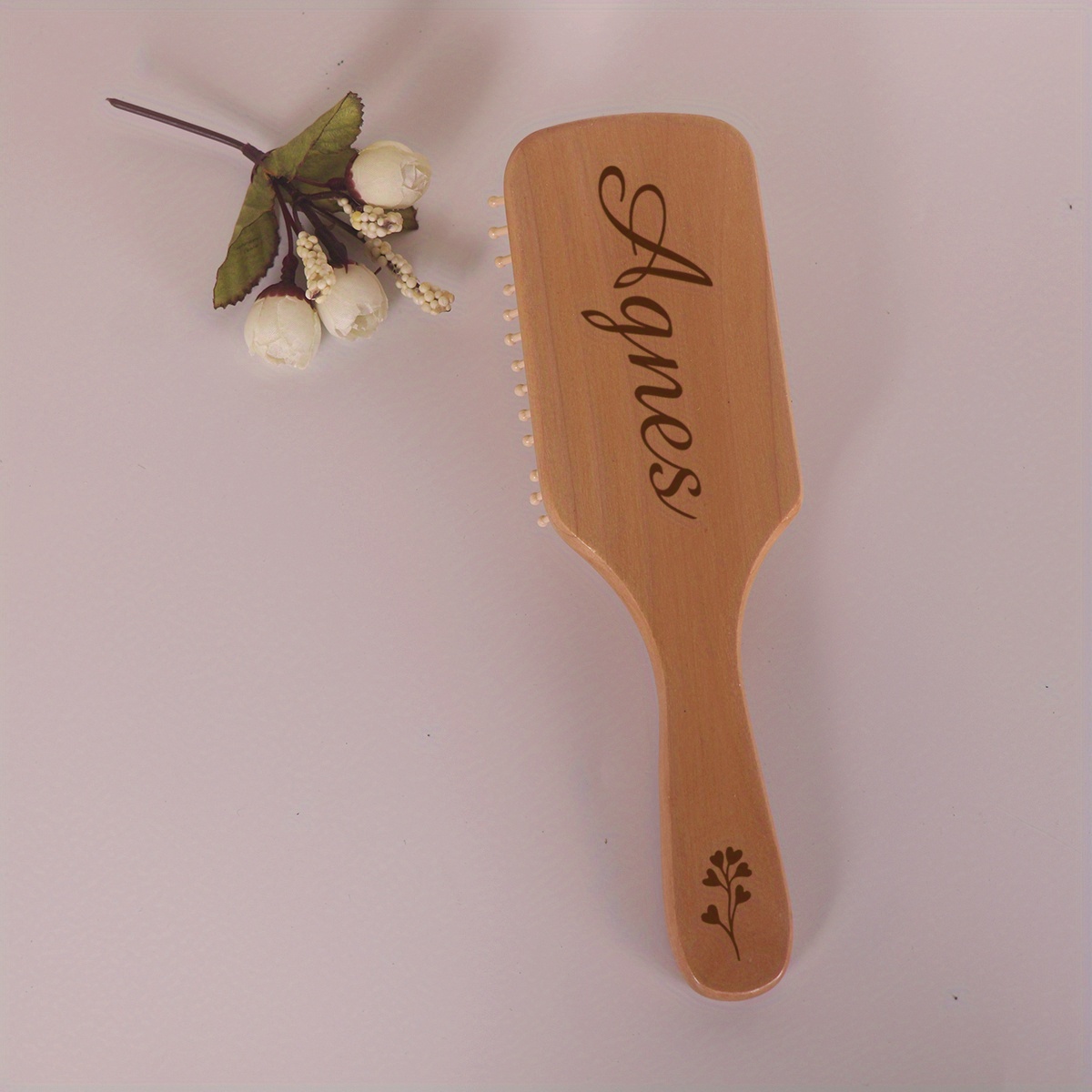 

1pc Personalized Laser Engraving Plant Wooden Hair Comb, Scalp Massage Hair Comb, Creative Graduation Gift Mother's Day Gift Souvenir Gifts