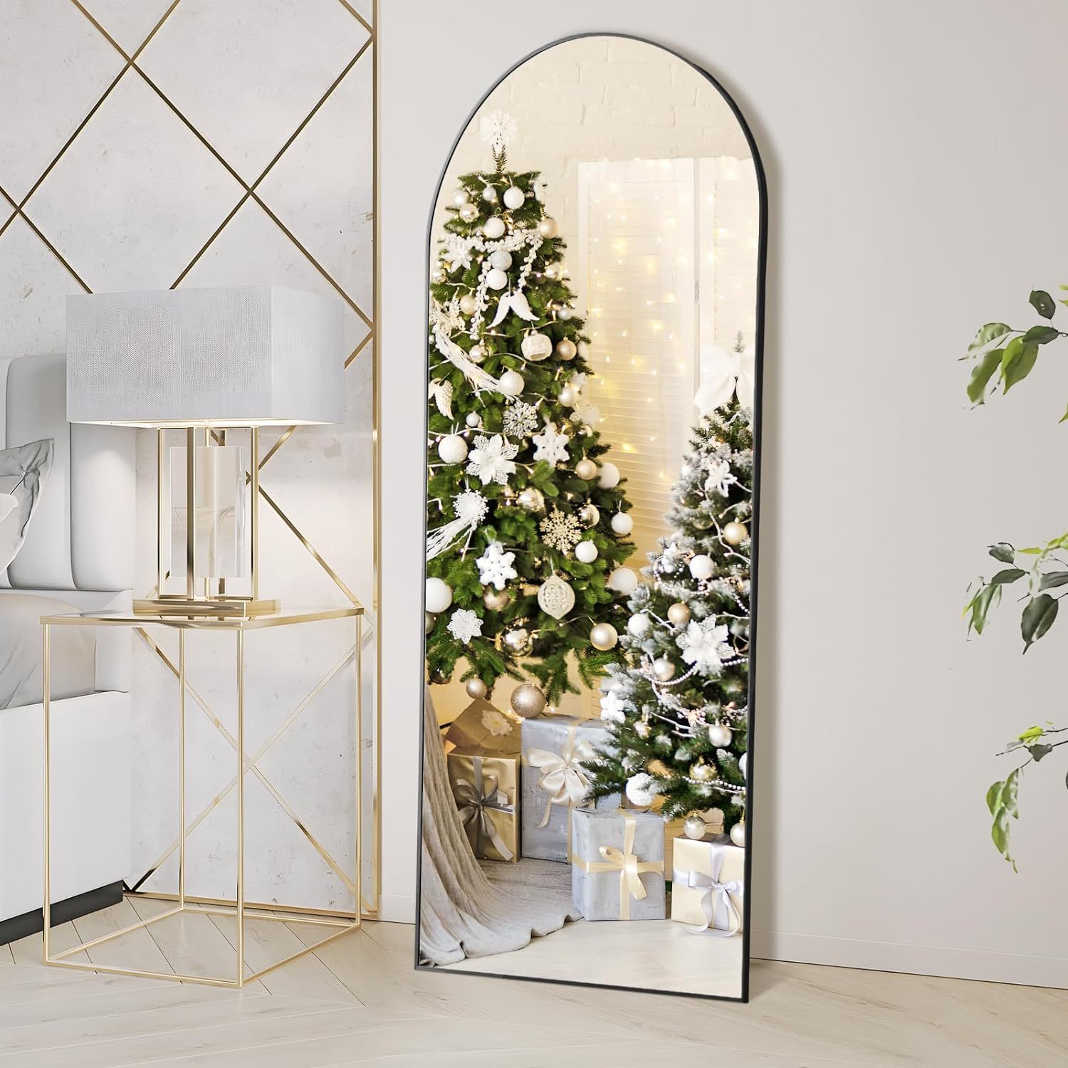 

Dumos 64"x21" Arched Full Length Mirror With Stand, Floor Mirror With Aluminum Alloy Frame For Bedroom, Standing Full Body Mirror With Shatter-proof Nano Glass For Wall, Living Room, Cloakroom