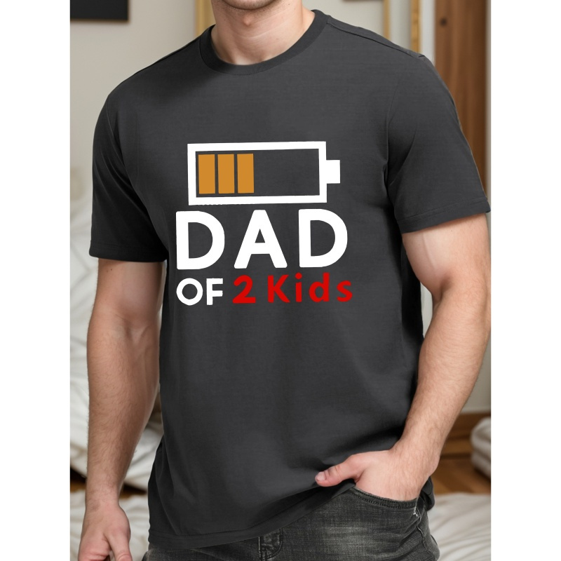

Dad Of 2 Kids Print Tee Shirt, Tees For Men, Casual Short Sleeve T-shirt For Summer