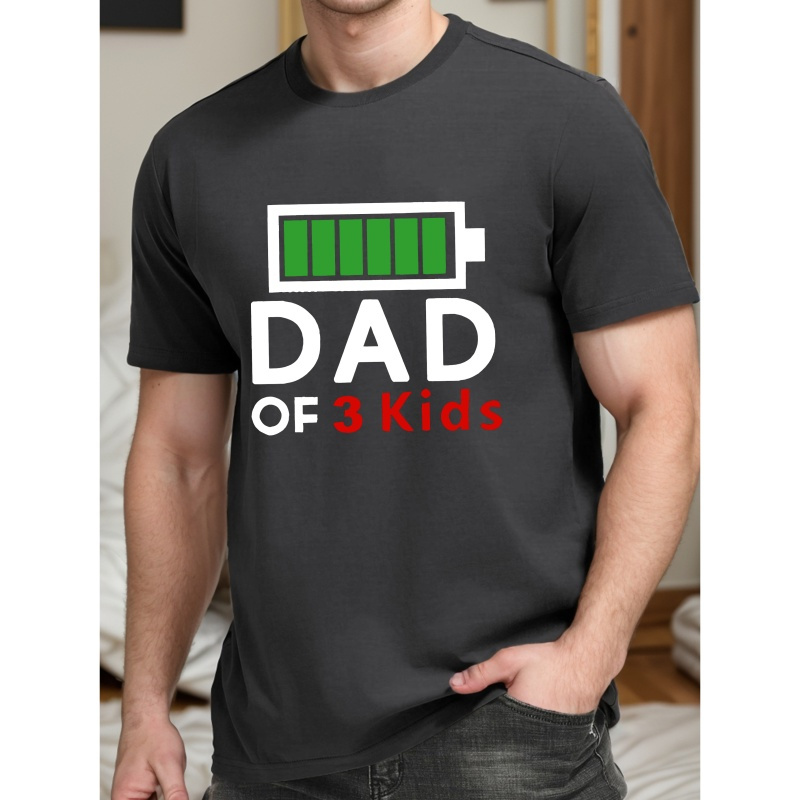 

Dad Of 3 Kids Print Tee Shirt, Tees For Men, Casual Short Sleeve T-shirt For Summer
