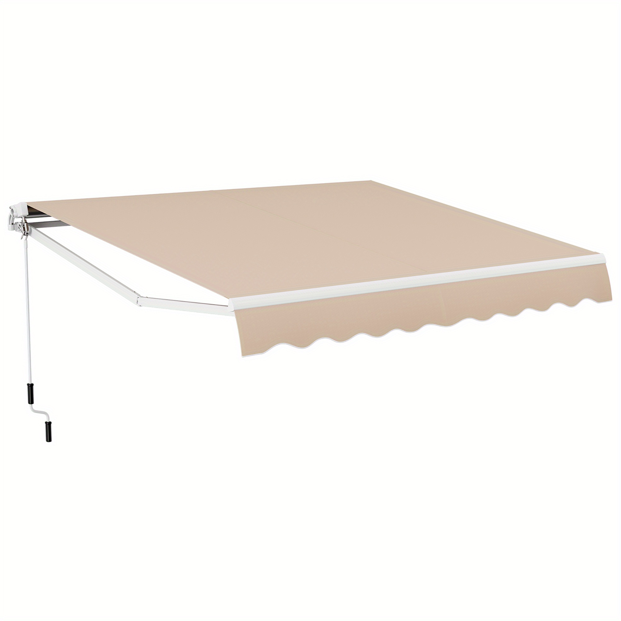 

10 X 8.2 Ft Outdoor Patio Retractable Awning Polyester Sunshade Cover W/ Manual Crank Handle Deck Beige