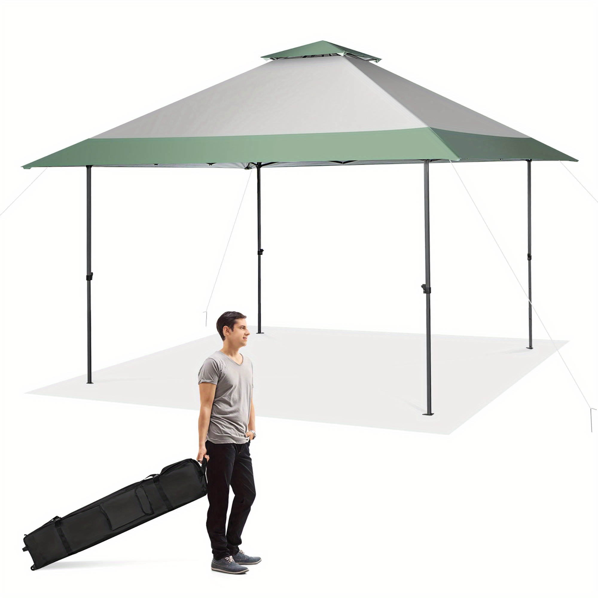 

Gymax 13'x13' Outdoor Patio Pop Up Canopy Tent Sun Protection W/ Wheeled Bag Green & Grey