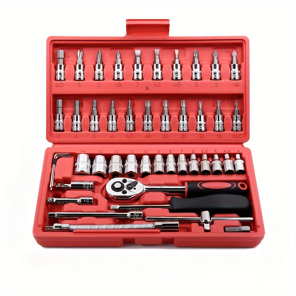 

46-piece Chrome Vanadium Socket Wrench Set For Home, Auto, And Industrial Repairs - Includes Full Accessories Kit
