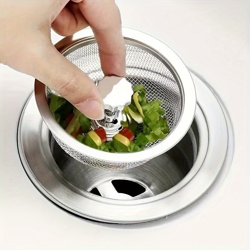 2 piece stainless steel kitchen sink strainer with handle durable mesh filter stopper easy clean drain basket for home and restaurant use