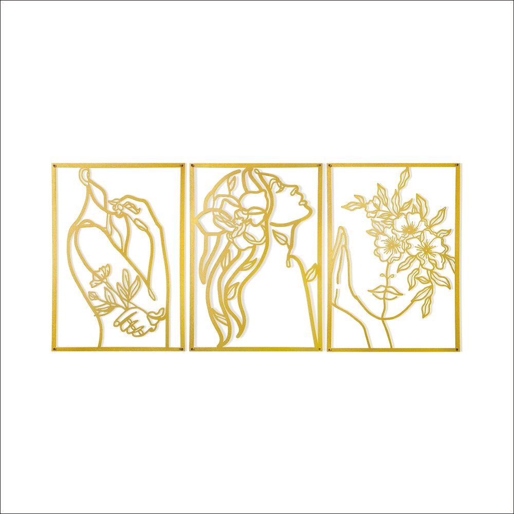 

3 Pcs Gold Wall Decor Above Bed Minimalist For Living Room Metal Line Art - Female Body, Gold Room Decor For Bedroom Modern Wall Art For Indoor 15inch