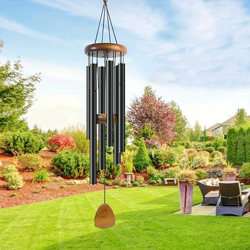 

Zen-inspired Aluminum Wind Chimes - Classic Black, Perfect For Outdoor, Garden & Patio Decor, 26.8" - Ideal Gift For All