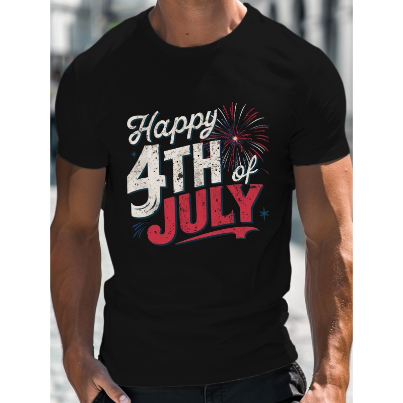 

4th July Fireworks Men's T-shirt, Print Tee Shirt, Casual Short Sleeve T-shirt For Summer