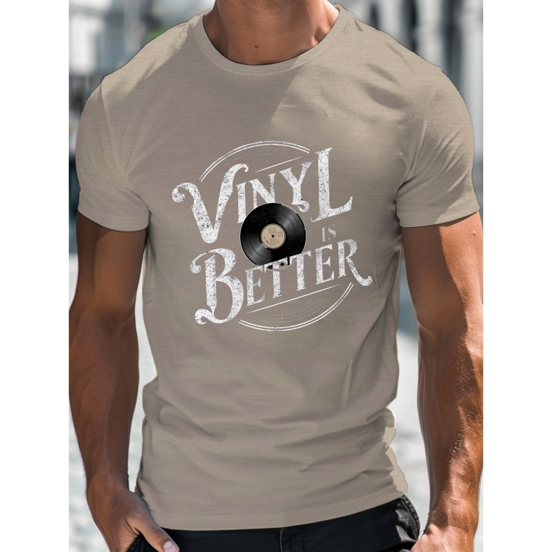 

Vinyl Record Americana Style Men's T-shirt, Print Tee Shirt, Casual Short Sleeve T-shirt For Summer