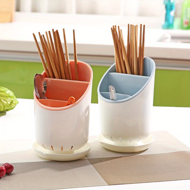 dual layer detachable plastic utensil holder with draining tray open storage kitchen cutlery and utensil organizer   plastic construction electricity free operation details 1