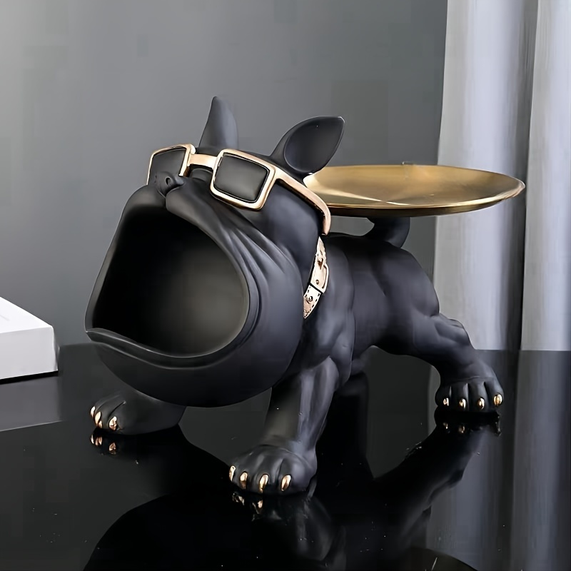 Cool Sunglass-Wearing Bulldog Tray Figurine - Decorative Resin Collectible for Indoor & Outdoor, Living Room, Porch, Coffee Table Storage, Home Office Entryway Decor, Theme Party Accessory, Valentine's & Spring Festival Gift - No Electricity Required