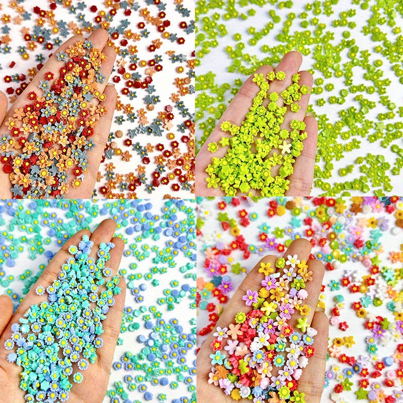 

100pcs Mixed Mini Sunflower Series Nail Art Embellishments 3d Floral Resin Charms, Fresh Ins Style, Handmade Diy Jewelry For Manicure Accessory