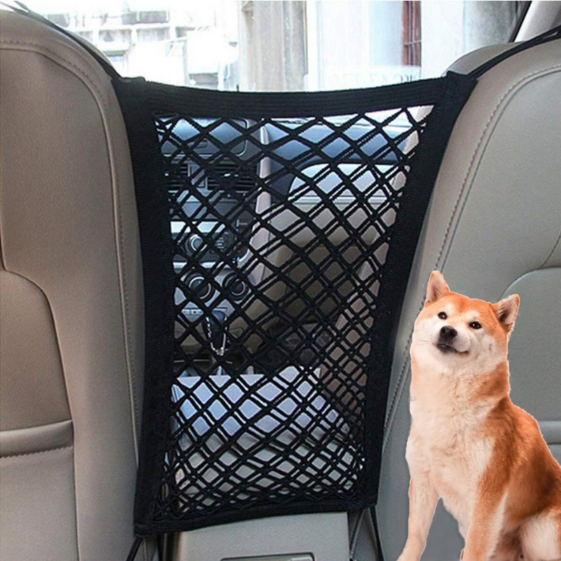 

1pc Car Pet Barrier, Polyester Blend, Dog Safety Isolation Net, Stretchable Double Layer Backseat Mesh Fence, Vehicle Interior Protection, Pet Travel Accessory