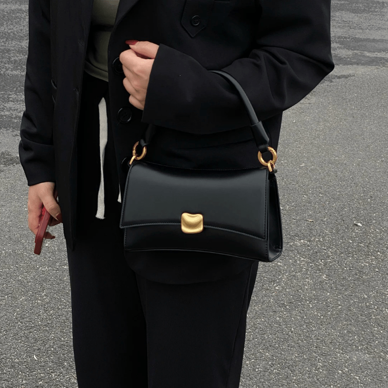 

Elegant Black Shoulder Bag For Women, New Textured, Unique Design, Vintage Style, Small Square Underarm Handbag