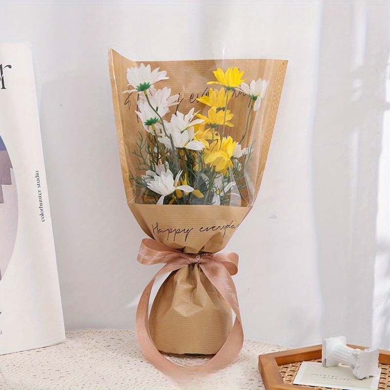 Image of Gift For Her/him Set Of 20 Flower Bags For Bouquets, Featuring Floral Wrapping Paper And Clear Front Paper Sleeves