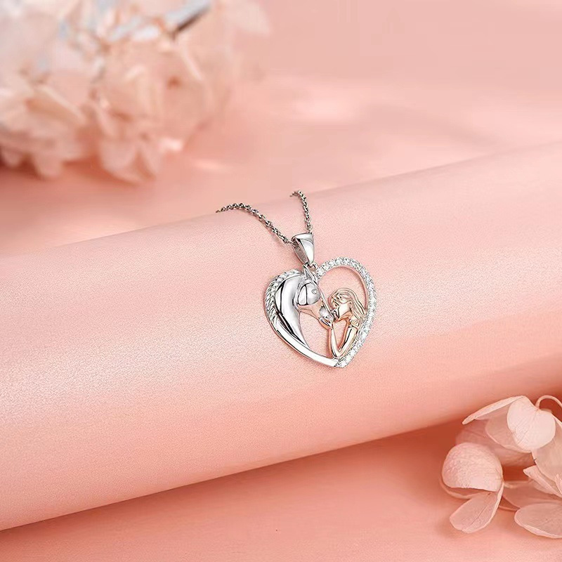 TEMU S925 925 Silver New Year Gift Necklace Fashion Elegant Temperament Exquisite Design European And American Pendant Girl And Horse Pendant Thanksgiving Gift To Girlfriend Mother About 3.5 Grams