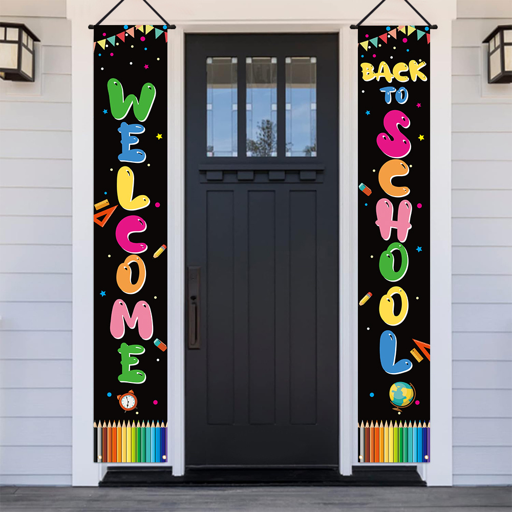 

Welcome Back To School Porch Banner Set - Durable Polyester, First Day Of School Decorative Hanging Flags, Ready-to-learn Indoor/outdoor Wall Decor