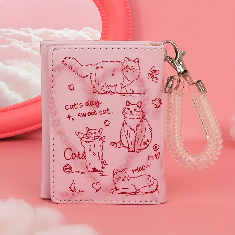 

Kawaii Cat Themed Wallet, Cute Cat Print, Small Trifold Wallet Pu Leather, Credit Card Holder