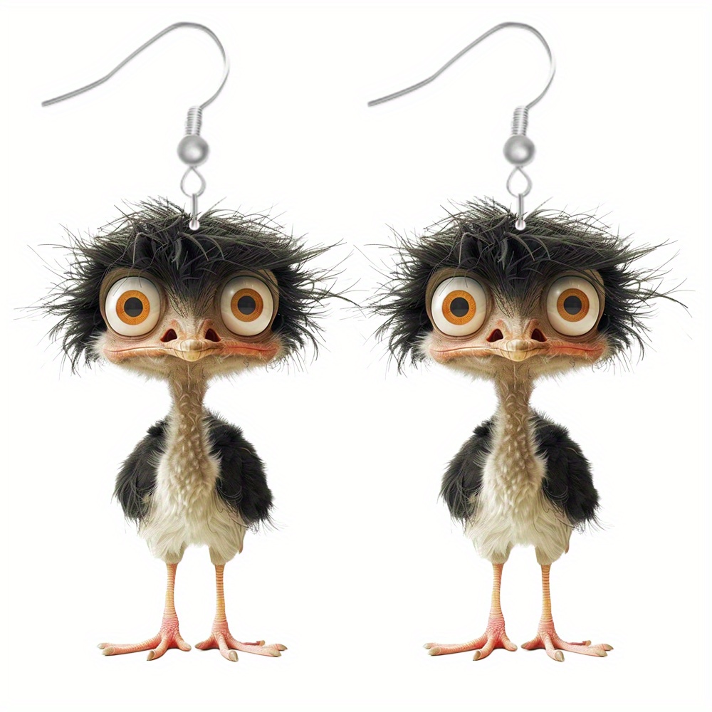 

1pair Acrylic Ostrich Drop Earrings - Contemporary Style, Hypoallergenic Hooks, Double-sided Design, Fun For Parties, Fashionable Accessories, Gift Idea Without Feathers