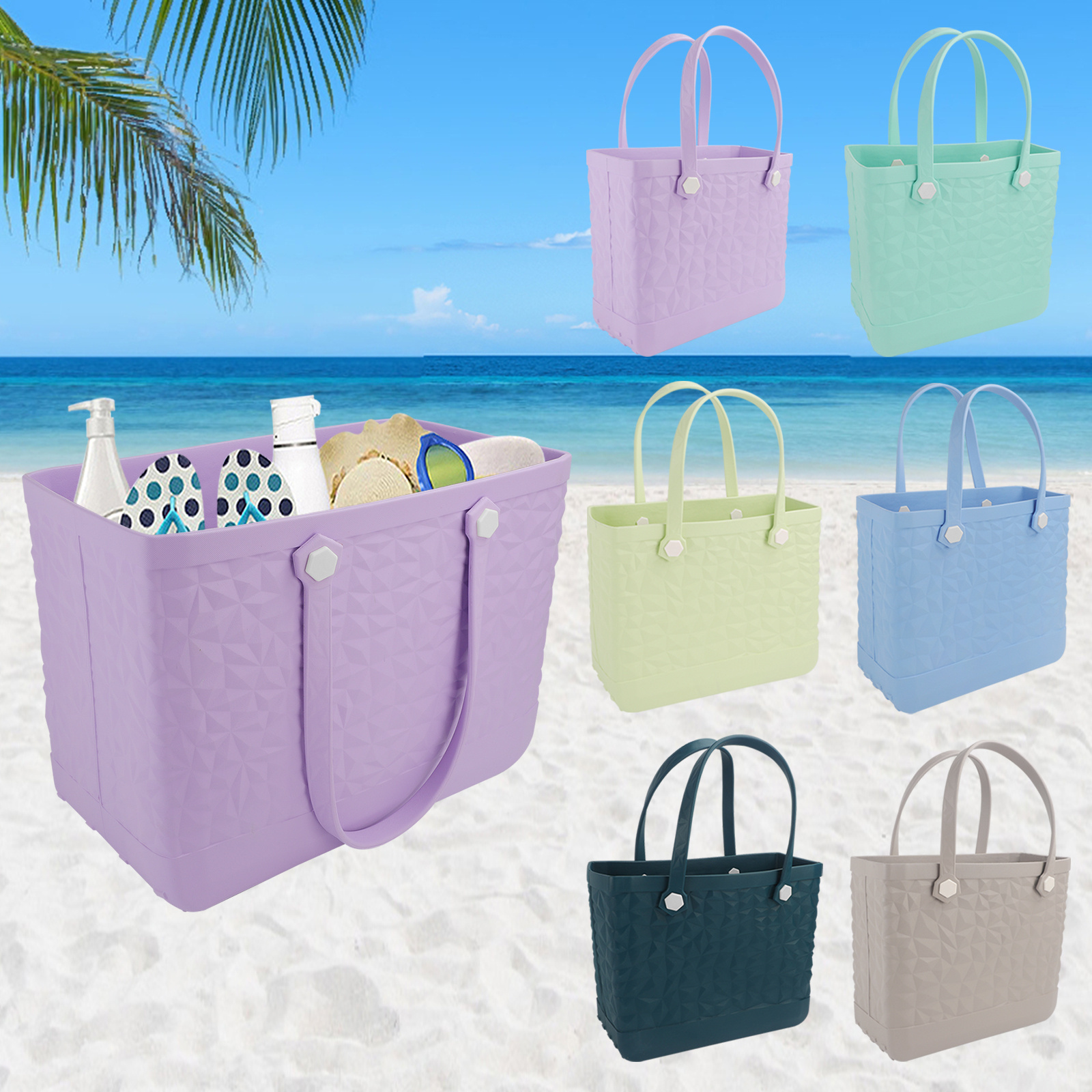 

Large Waterproof Eva Beach Tote Bag - 18.1x13.4x8.6 Inches, Portable Handbag With Large Capacity For Beach Travel, Swimming Pool, Outdoor Sports