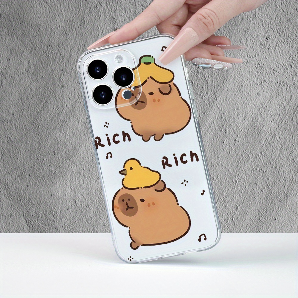 

Cute Capybara Print Transparent Tpu Phone Case For 15/14/13/12/11/xs/xr/x/7/8 Plus/pro Max/mini - Unisex Stylish Slim Protective Cover