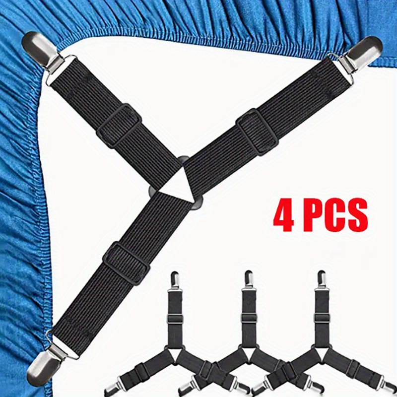 

Adjustable Bed Sheet Fasteners, Sofa Cover Grippers, Tablecloth Clips, Metal Sheet Holders, Curtain Clamps - 4 Pack, Black & White Colors