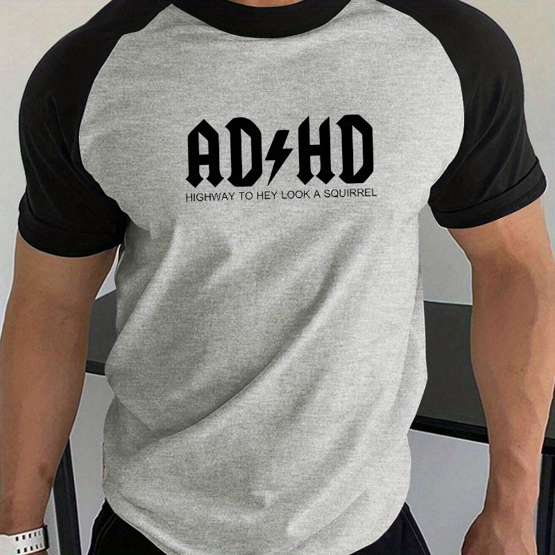 

Men's Casual Fashion T-shirt With 'adhd' Letter Print, Round Neck And Standard Size