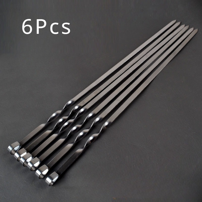 TEMU Outdoor Bbq Skewers Thickened And Lengthened Stainless Steel Skewers Skewers Bbq Large Flat Skewers Camping Bbq Accessories 50cm