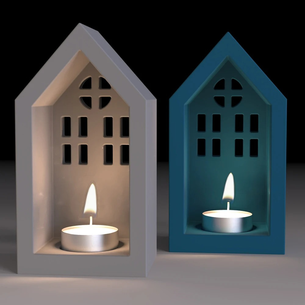 

House Design Candle Holder Molds, Concrete Candlestick Silicone Diy Molds, Tealight Candle Holder Cement Plaster Molds For Home Decor