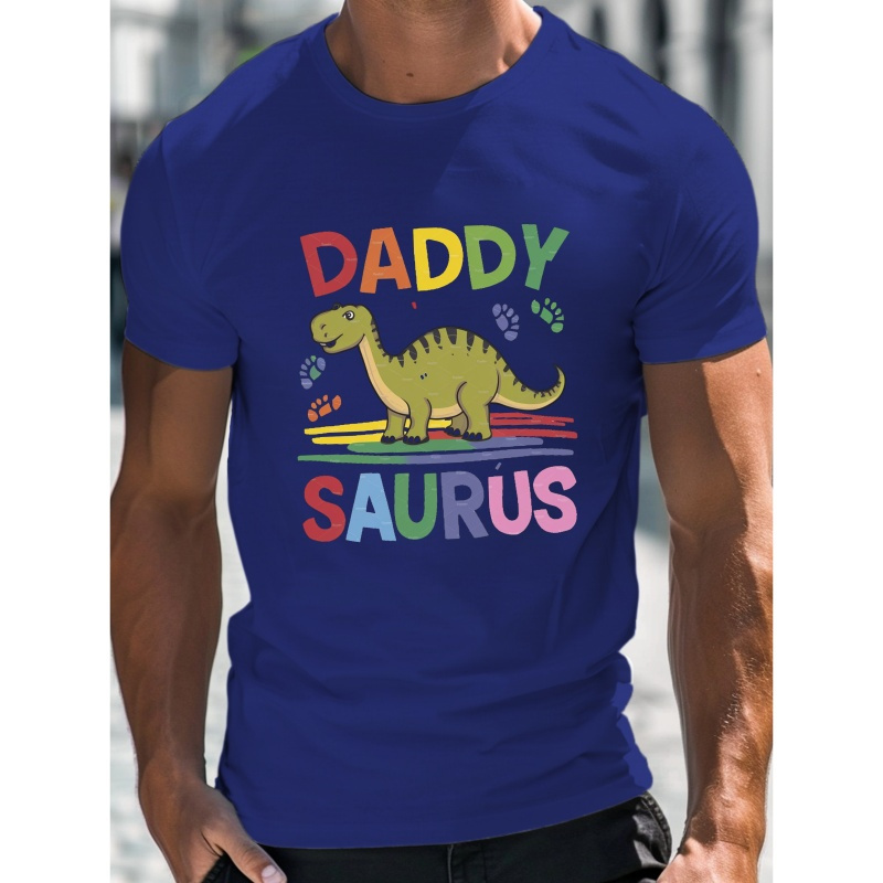 

Dinosaur Daddy On Rainbow Creative Print Stylish T-shirt For Men, Casual Summer Top, Comfortable And Fashion Crew Neck Short Sleeve, Suitable For Daily Wear