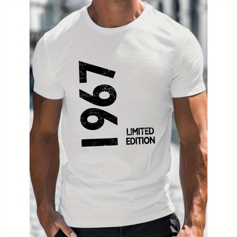 

' 1967 Limited Edition 'creative Print Men's Casual T-shirt, Summer Fashion Crew Neck Short Sleeve Top, Modern Streetwear Style For Men