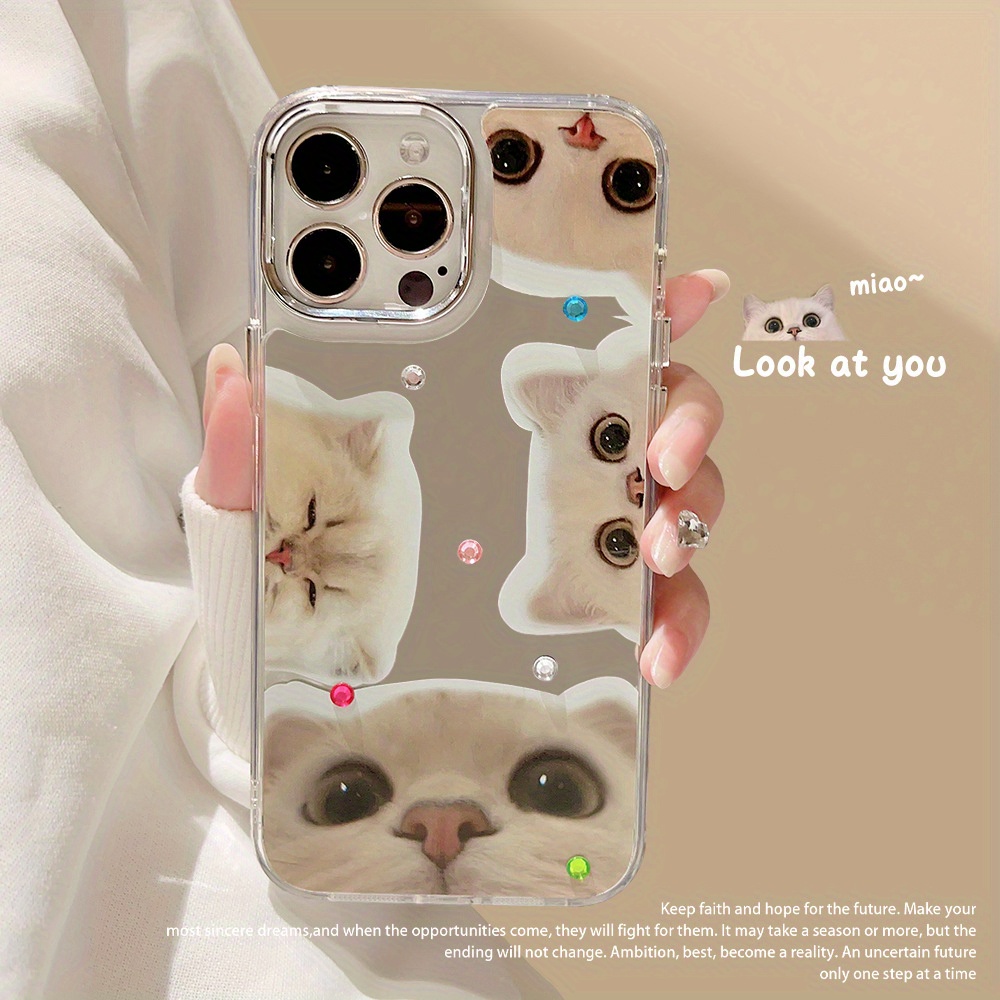 

Tins Cat Sticker Diamond Electroplated Mirror Mobile Phone Case Suitable For 15/14/13/12/11/x Series