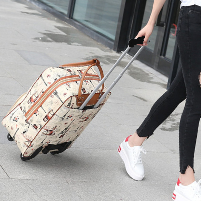 

Chic Pu Leather Trolley Case - Versatile 4-wheel Travel Suitcase For Short Trips