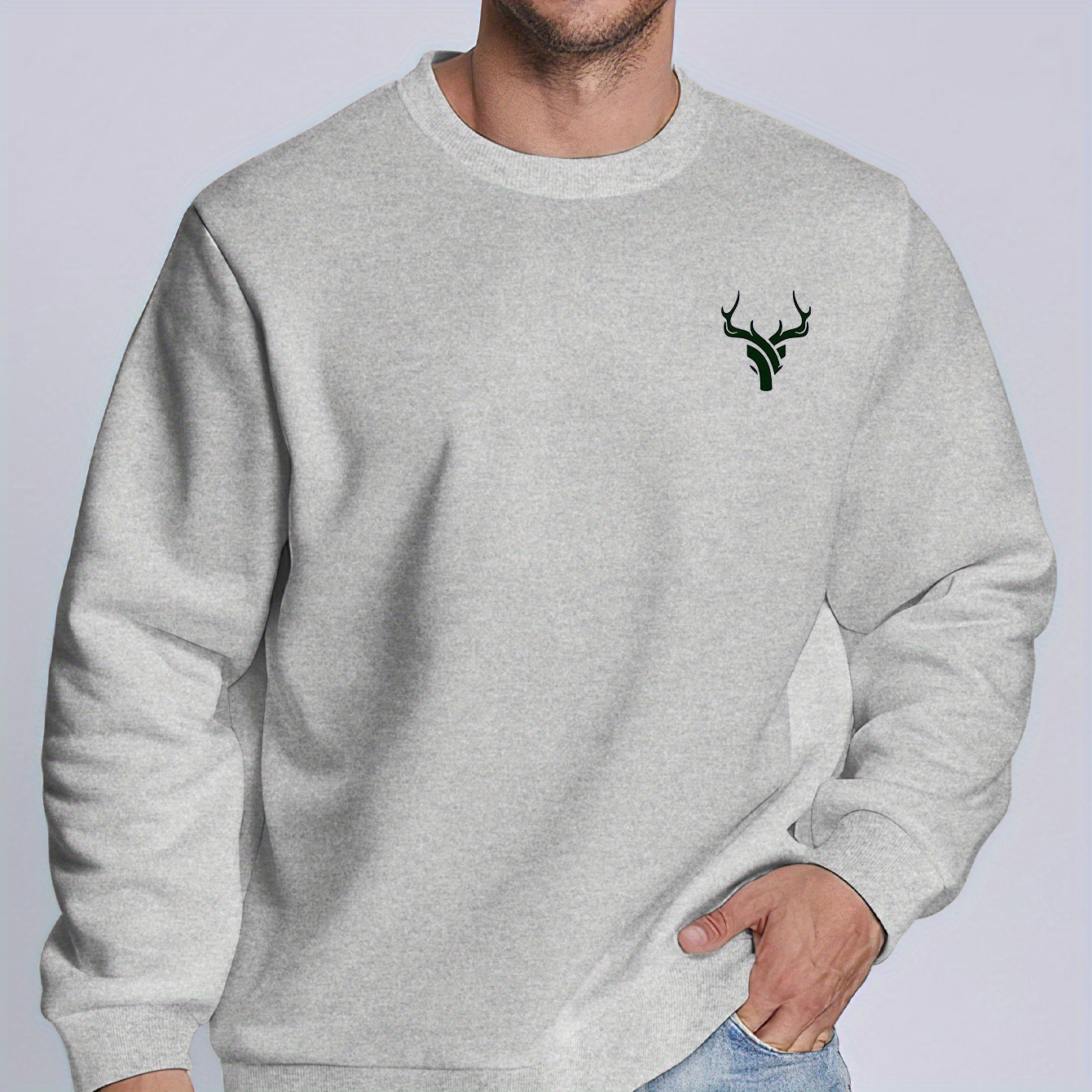 

Men's Crew Neck Fashion Simple Casual Sweatshirt With Antler Printed