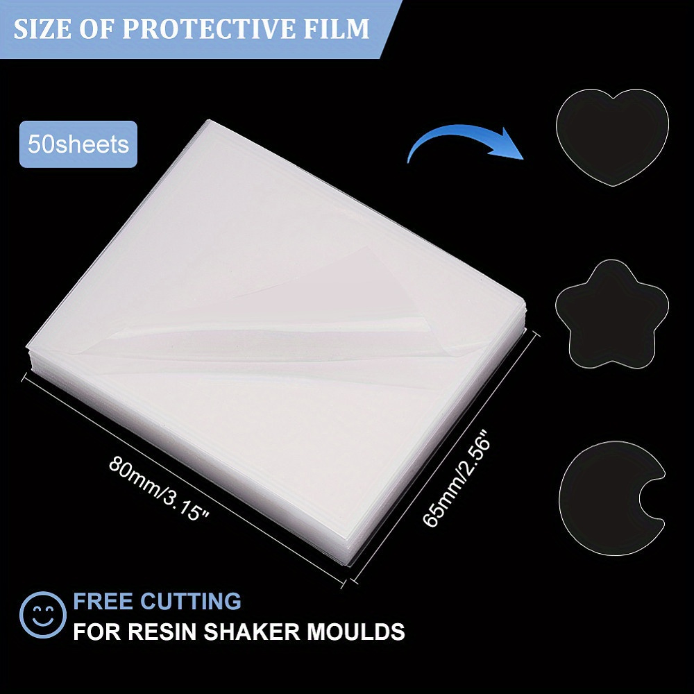 

1Set 10/50pcs Films de Protection en Plastique 80x65mm/3.2''x2.6'' Grande Taille Transparent PET Autocollants de Film de Découpe pour la Fabrication de Pendentifs à Quicksand en Résine