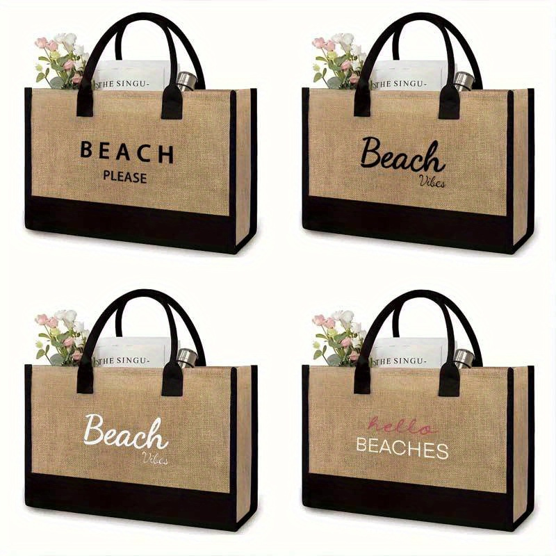 

Beach Letter Print Series Tote Bag, Large Capacity Gift Bag, Casual Handbag For Travel Beach Shopping Women