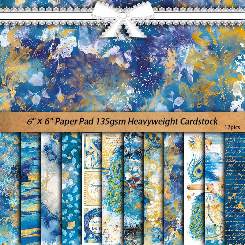 12sheets Large Size Retro Indigo Material Paper Journal Decoration Tools Student Stationery Arts Crafts