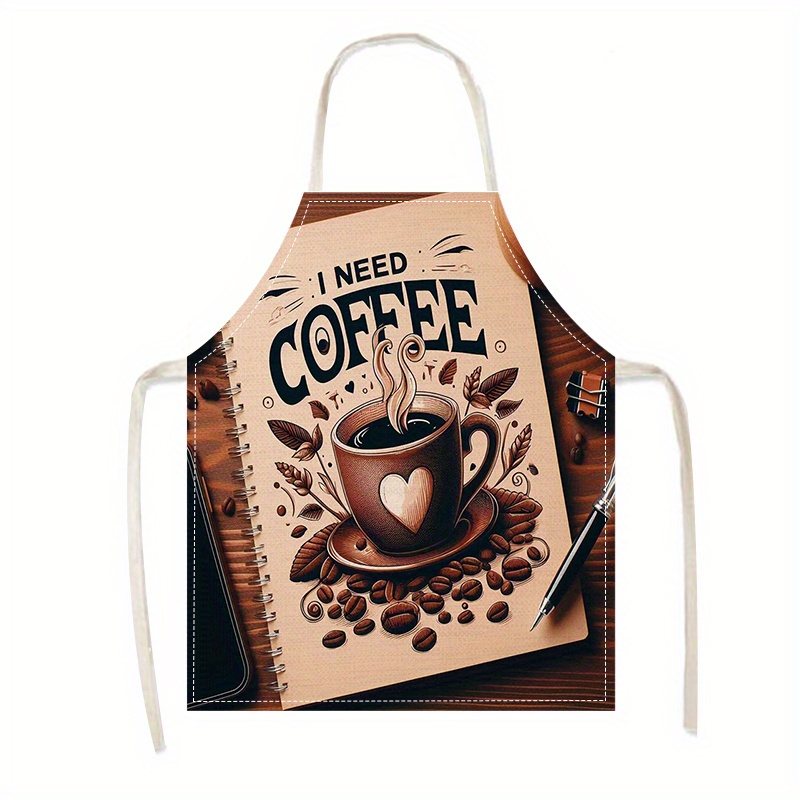 

1pc Creative Apron With Vibrant Coffee Print - Perfect For Cooking Parties And Festive Occasions - Linen Material, Durable And Easy To Clean