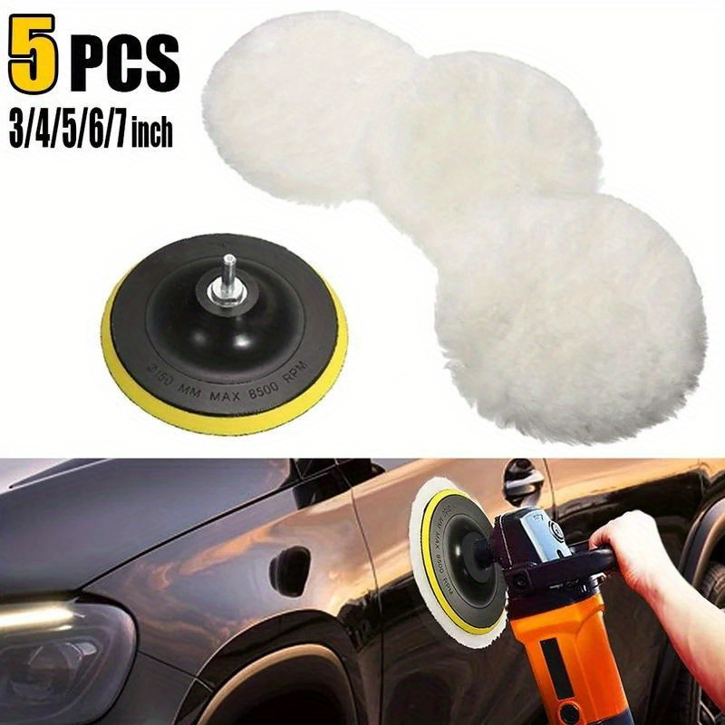 

5pcs Car Polishing Pad Set With Wool Buffing Wheel, Polyester Material, 3 Inch Drill Polish Disc Kit For Auto Paint Waxing Care